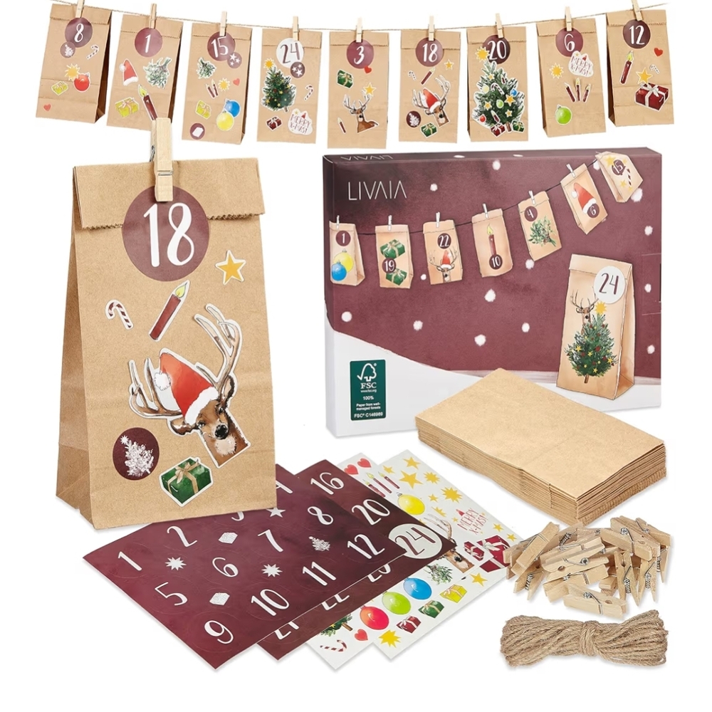 DIY Advent Calendar Kit with Stickers and Bags